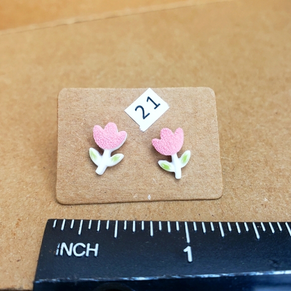ceramic petite earrings small minimalist toddler flower girl pink garden simple - Picture 1 of 2